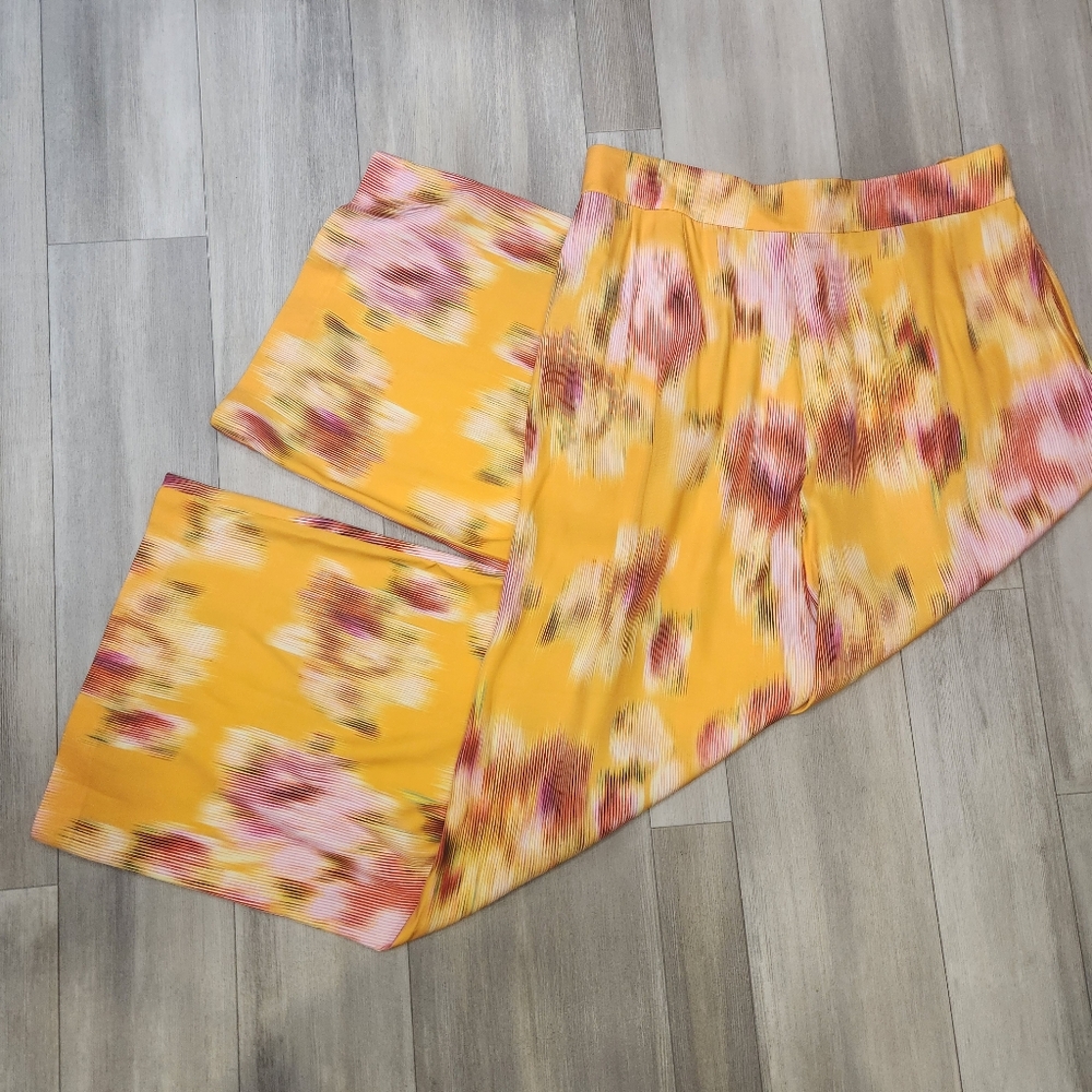 Ted Baker Pants Women's 8 Yellow Pink Hitako Floral Blured Wide Leg New $245 - Picture 13 of 16